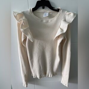 Zara Cream Ribbed Top with Ruffle Accents